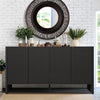 Wirrytor Sideboard Storage Cabinet with Doors and Shelves, Buffet Cabinet with Storage, Credenza Storage Cabinet for Kitchen, Wooden Fluted Cabinet, Under TV Cabinet with Storage - Black