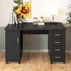 Sesslife White Computer Desk, Writing Desk with Lockable Wheels???Modern Wood Study Desk with 4 Drawers for Home Office Workstation