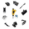 TYPHON 10-in-1 Mini Excavator Attachment Bundle �C Quick Coupler, Buckets, Rake, Ripper, Auger, Grapple, Tilt Bucket & Hydraulic Hammer �C Fits 0.6�C2 Ton Excavators, Heavy-Duty Tools Kit